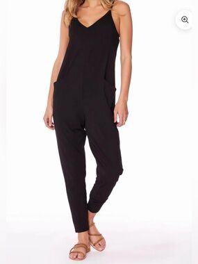 Bobi LA Gauze Cami Vneck  Jumpsuit in Black size Small Minimalist Athleisure New